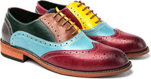 Load image into Gallery viewer, Men&#39;s Brown/Yellow/Blue Oxford Wingtips Lace Up Two Tone Dress Shoes