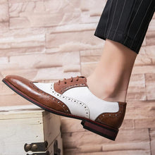 Load image into Gallery viewer, Men&#39;s Brown/White Oxford Wingtips Lace Up Two Tone Dress Shoes