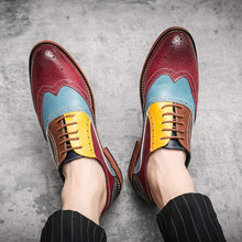 Load image into Gallery viewer, Men&#39;s Brown/Yellow/Blue Oxford Wingtips Lace Up Two Tone Dress Shoes