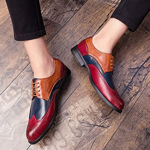 Men's Red/Black Oxford Wingtips Loafer Two Tone Dress Shoes