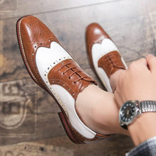 Load image into Gallery viewer, Men&#39;s Brown/White Oxford Wingtips Lace Up Two Tone Dress Shoes