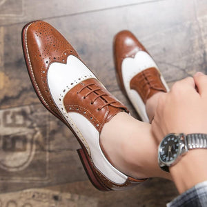 Men's Brown/White Oxford Wingtips Lace Up Two Tone Dress Shoes