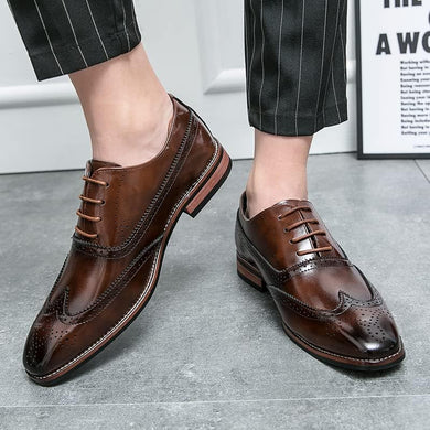 Men's Brown Oxford Wingtips Lace Up Two Tone Dress Shoes