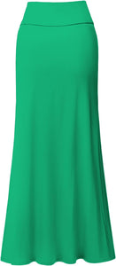 Soft & Comfy Green  High Waist Fold Over Knit Maxi Skirt