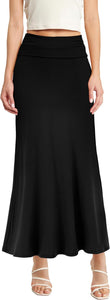 Soft & Comfy Dark Grey High Waist Fold Over Knit Maxi Skirt