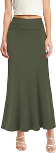 Soft & Comfy Green  High Waist Fold Over Knit Maxi Skirt