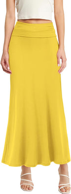 Soft & Comfy Yellow High Waist Fold Over Knit Maxi Skirt