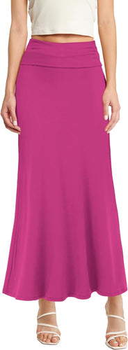 Soft & Comfy Fuschia Pink High Waist Fold Over Knit Maxi Skirt