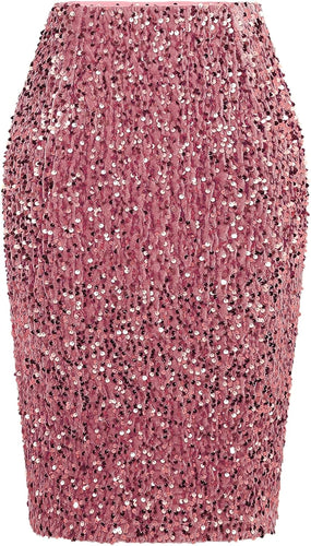 Sequined Pink High Waist Pencil Skirt