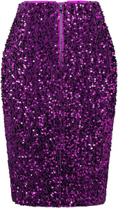 Sequined Purple High Waist Pencil Skirt