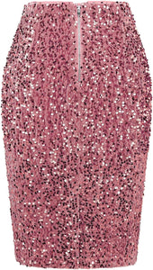 Sequined Pink High Waist Pencil Skirt