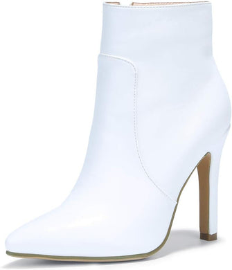 Snow White Faux Leather Zipper Stiletto Heel Ankle Boots