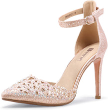 Load image into Gallery viewer, Silver Glitter Candice Close Toe Stiletto Ankle Strap Heels