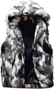 Men's Faux Fur Hooded Sleeveless Winter Vest