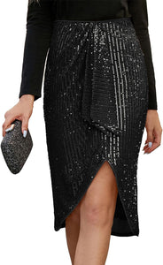 Black Sequined Sparkle Skirt w/Sash