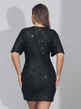 Load image into Gallery viewer, Plus Size Black Sequin Deep V Ruffle Mini Dress