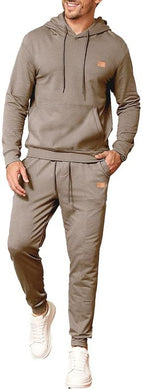 Men's Textured Taupe Drawstring Hoodie Long Sleeve 2pc Sweatsuit