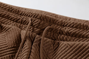 Men's Textured Taupe Drawstring Hoodie Long Sleeve 2pc Sweatsuit