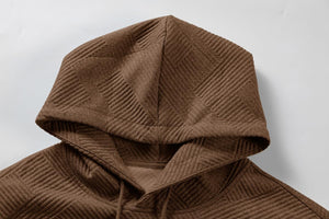 Men's Textured Brown Drawstring Hoodie Long Sleeve 2pc Sweatsuit