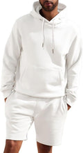 Load image into Gallery viewer, Men&#39;s Fleece White Long Sleeve Hoodie &amp; Shorts Set