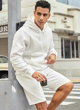 Load image into Gallery viewer, Men&#39;s Fleece White Long Sleeve Hoodie &amp; Shorts Set