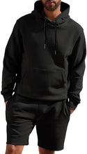 Load image into Gallery viewer, Men&#39;s Fleece Black Long Sleeve Hoodie &amp; Shorts Set