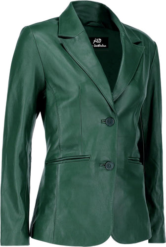 Women's Hunter Green Lambskin Leather Long Sleeve Jacket