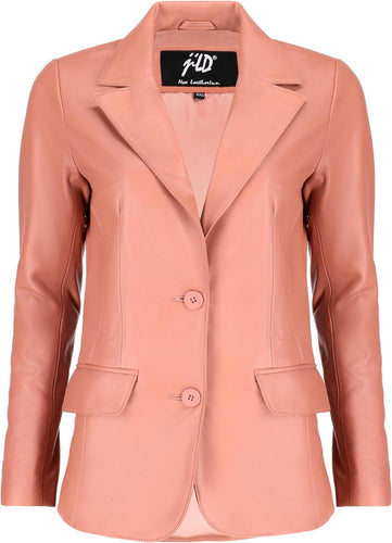 Women's Pink Lambskin Leather Long Sleeve Jacket