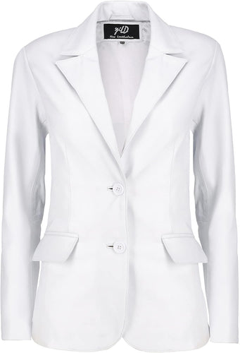 Women's White Lambskin Leather Long Sleeve Jacket