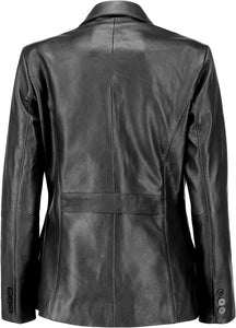 Women's Teal Blue Lambskin Leather Long Sleeve Jacket