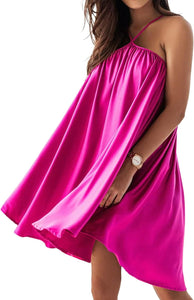Pretty Chic Pink Halter Sleeveless Loose Fit Dress