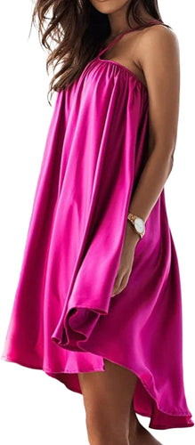 Pretty Chic Pink Halter Sleeveless Loose Fit Dress