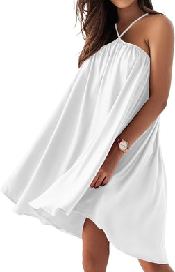 Pretty Chic White Halter Sleeveless Loose Fit Dress