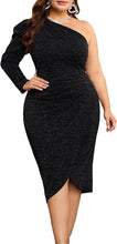 Load image into Gallery viewer, Plus Size Blush Pink Glitter One Sleeve Midi Dress
