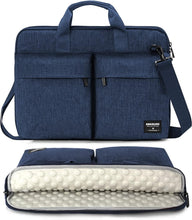 Load image into Gallery viewer, Canvas Navy Blue 2 Pocket Top Handle Laptop Bag