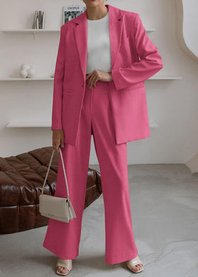 Sophisticated Working Woman Pink Blazer & Pants Suit Set