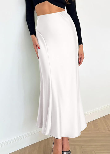 Summer Satin White A Line Maxi Skirt