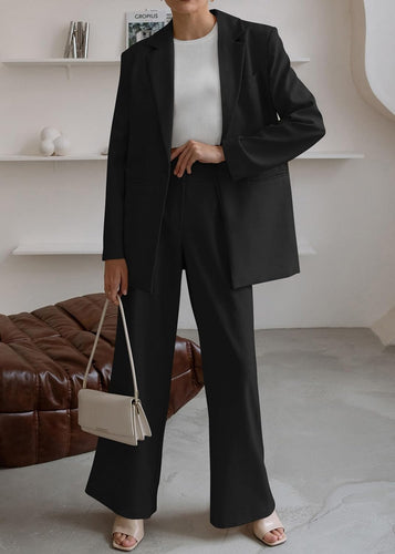 Sophisticated Working Woman Black Blazer & Pants Suit Set