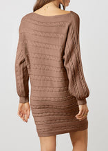 Load image into Gallery viewer, Cable Knit Beige Off Shoulder Long Sleeve Sweater Dress