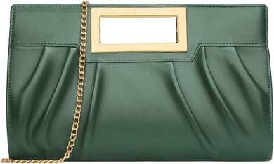 Vegan Leather Open Handle Green Clutch Style Evening Bag
