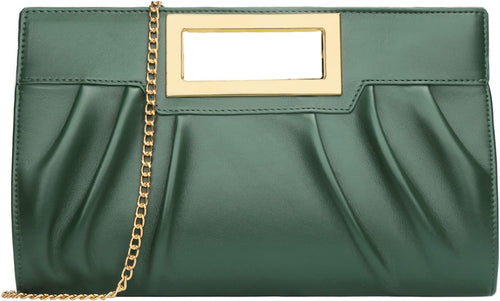 Vegan Leather Open Handle Green Clutch Style Evening Bag