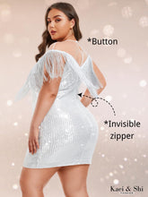 Load image into Gallery viewer, Plus Size Sweetheart Silver Fringe Cocktail Dress