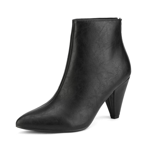 Black Winter Chic Pointy Toe Low Heel Ankle Boots