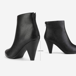 Black Winter Chic Pointy Toe Low Heel Ankle Boots