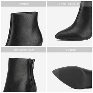 Black Winter Chic Pointy Toe Low Heel Ankle Boots