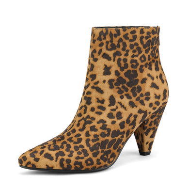 Leopard Colour Winter Chic Pointy Toe Low Heel Ankle Boots