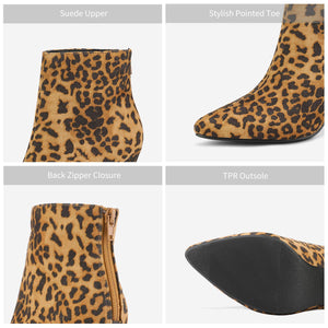 Leopard Colour Winter Chic Pointy Toe Low Heel Ankle Boots