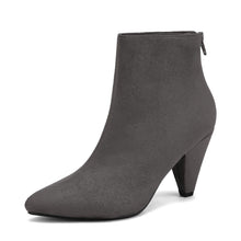 Load image into Gallery viewer, Gray Suede Winter Chic Pointy Toe Low Heel Ankle Boots