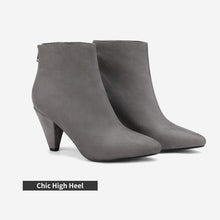 Load image into Gallery viewer, Gray Suede Winter Chic Pointy Toe Low Heel Ankle Boots