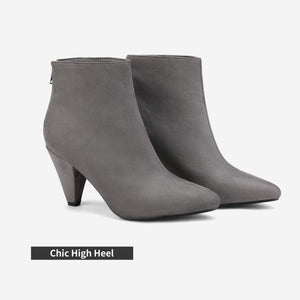 Gray Suede Winter Chic Pointy Toe Low Heel Ankle Boots